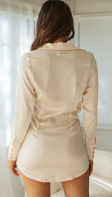 Tie waist V-neck satin dress - View 8 | Lwiis