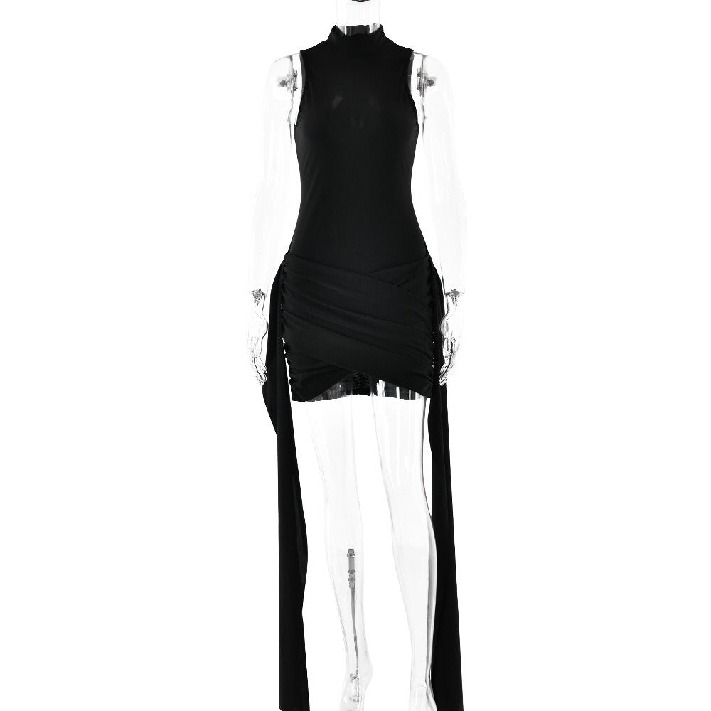 Mock neck ruched sleeveless midi dress - View 9 | Lwiis