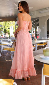 Ruffled trim cropped top and flowing A-line maxi skirt set - View 11 | Lwiis