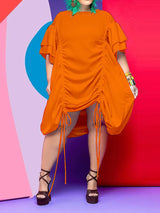 Casual Drawstring Dress with Flutter Sleeves - View 6 | Lwiis