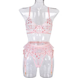 Mesh Flower Perspective Stitching Cross Sexy Lingerie Set
