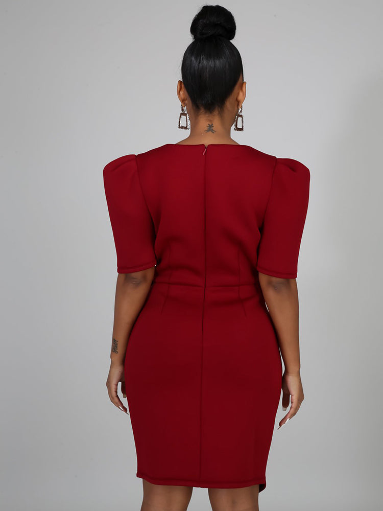 V-neck ruffle sleeve midi dress - View 6 | Lwiis