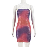 Strapless sequined ombre mini dress displayed on a mannequin
