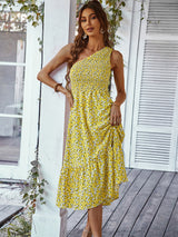 One Shoulder Floral Midi Dress - View 11 | Lwiis