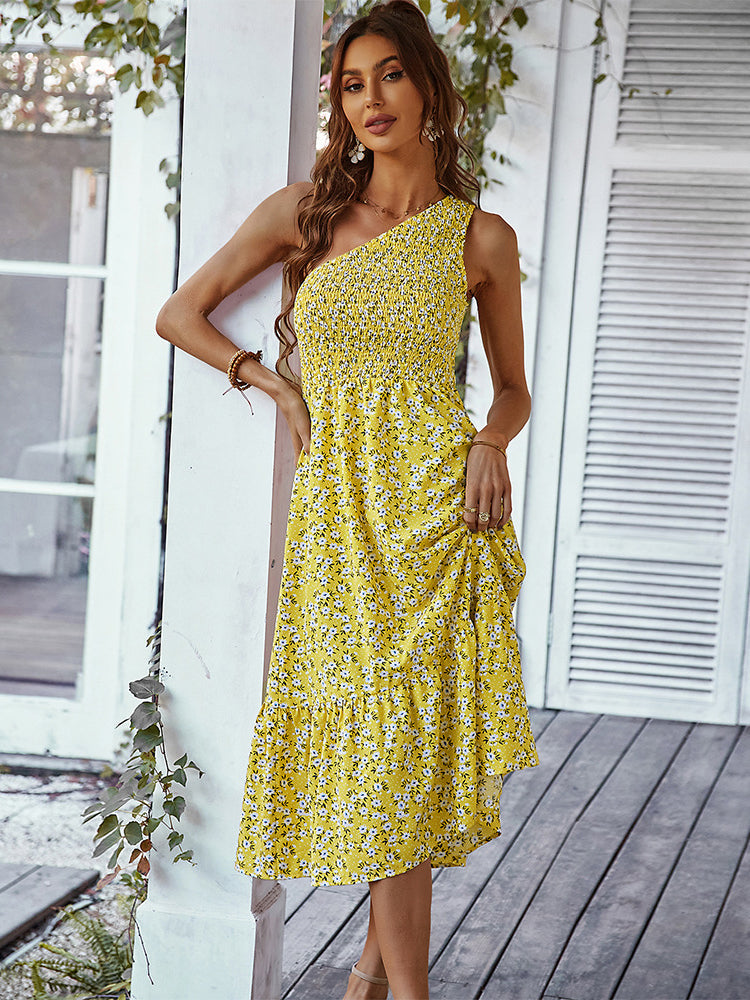 One Shoulder Floral Midi Dress - View 11 | Lwiis