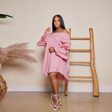 Off-Shoulder Tiered Mini Dress with Ruffle Sleeves - View 7 | Lwiis