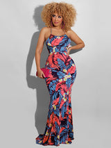 Boho floral maxi dress with square neckline and adjustable spaghetti straps - View 7 | Lwiis