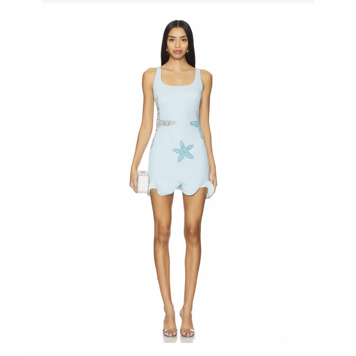 Fitted knit mini dress with starfish applique - View 7 | Lwiis