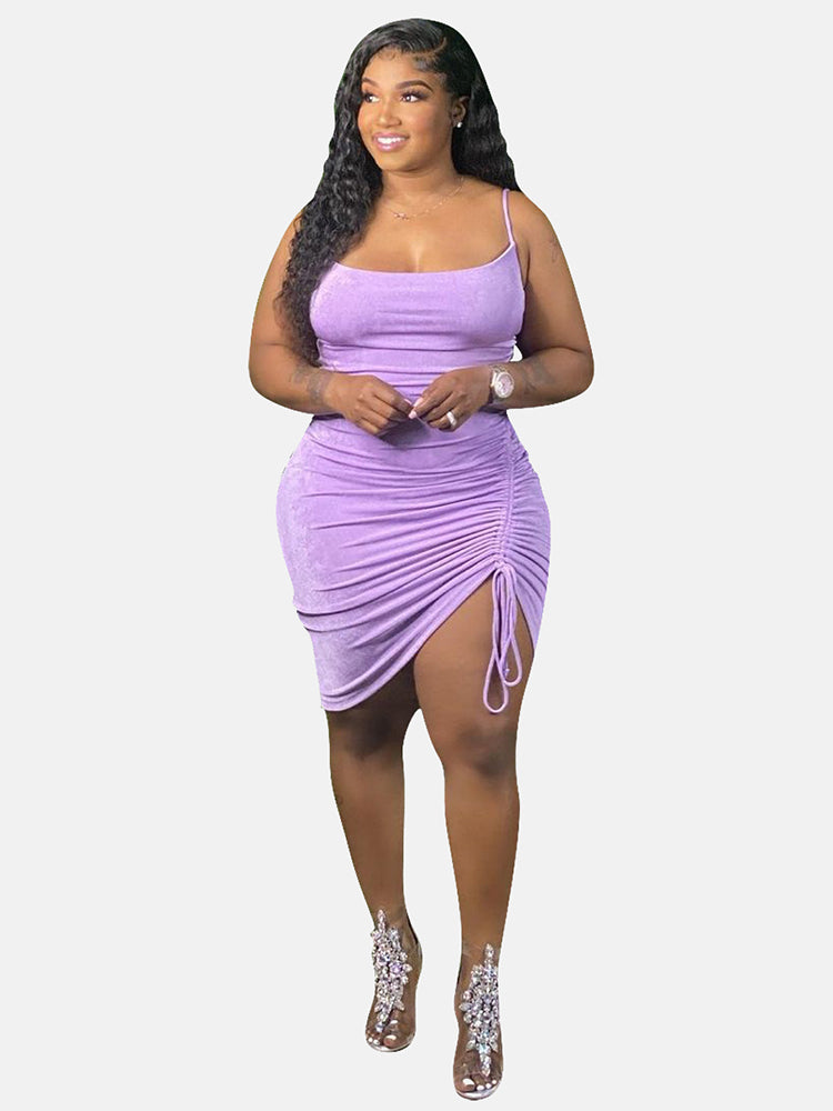 Ribbed knit midi dress with drawstring slit - View 7 | Lwiis