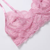 Ultra-Thin Cup Lace Three-Piece Sexy Erotic Lingerie Set