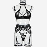 Hot Pink Embroidered Mesh Stitching Lingerie Set