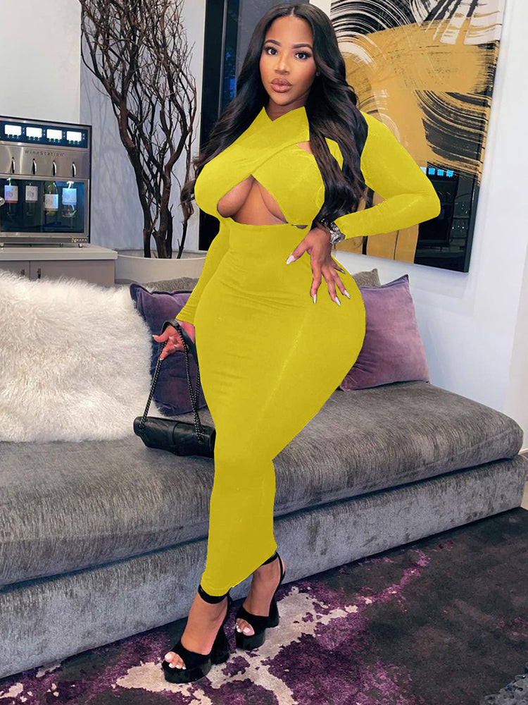 Midi Dress with Crisscross Neckline - View 11 | Lwiis
