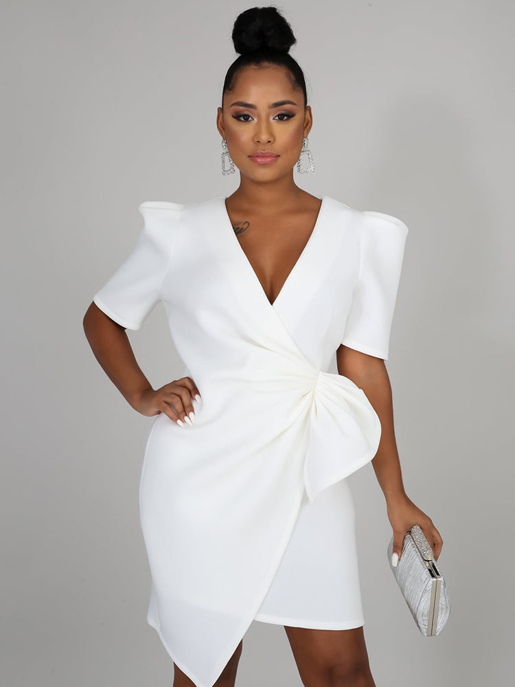 V-neck ruffle sleeve midi dress - View 7 | Lwiis