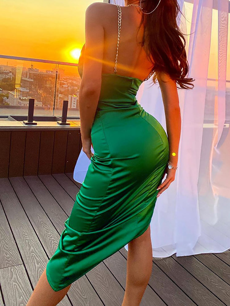 Spaghetti Strap Satin Midi Dress - View 6 | Lwiis