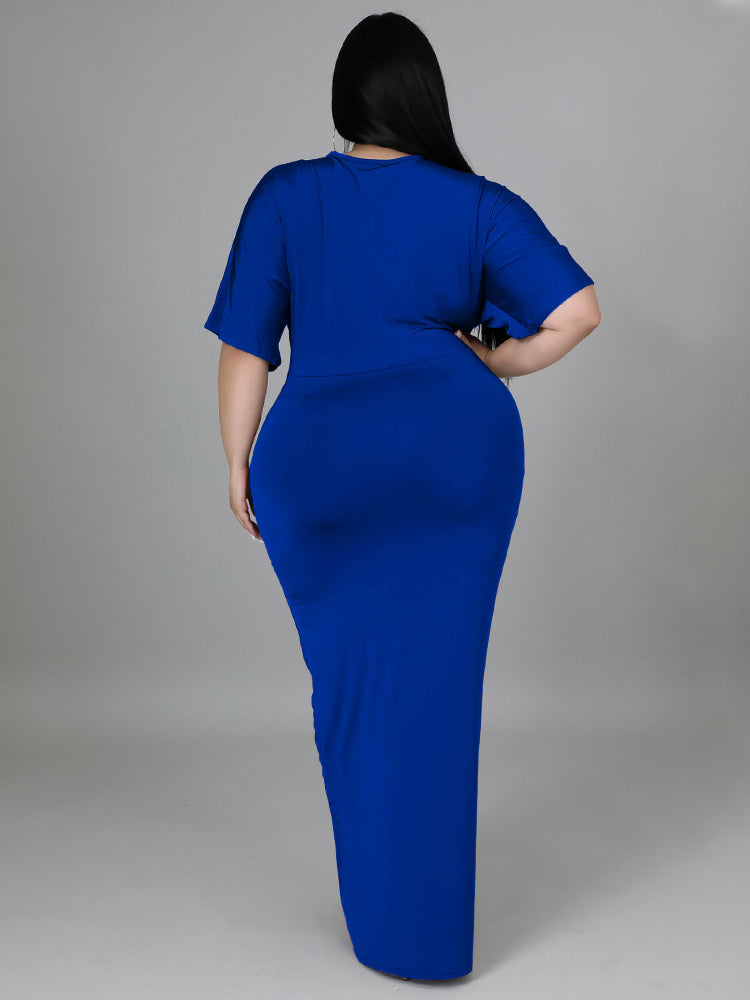 V-neck maxi dress with draped detailing and high slit - View 8 | Lwiis