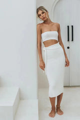 Strapless Knit Midi Dress with Cut-Out Detail - View 8 | Lwiis