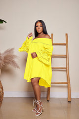 Off-Shoulder Tiered Mini Dress with Ruffle Sleeves - View 20 | Lwiis