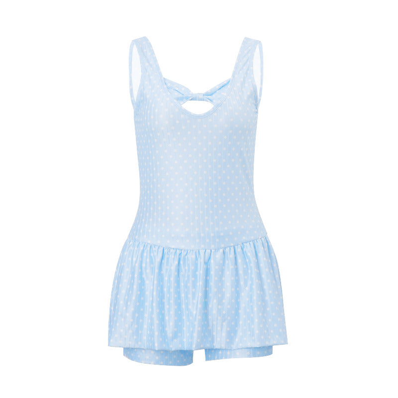 Polka Dot Mini Dress with Bow Detail - View 7 | Lwiis
