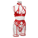 Hot Pink Embroidered Mesh Stitching Lingerie Set