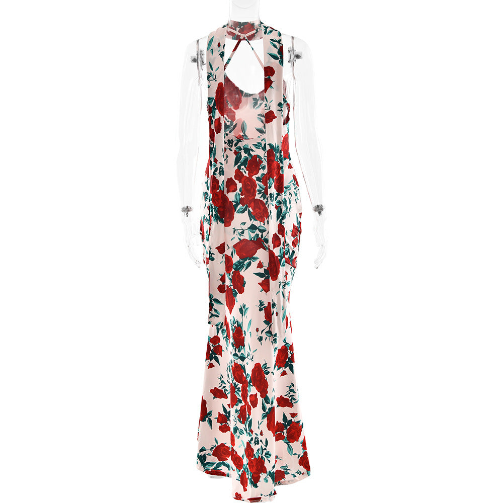 Floral maxi dress with halter neckline - View 15 | Lwiis