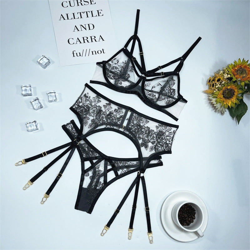 Glass Yarn Lace Embroidery Lingerie Set