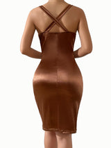 Satin Ruched Evening Dress - View 6 | Lwiis