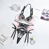 Satin Embroider Lace Sexy Lingerie Set