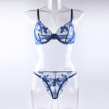 New Perspective Blue Flower Embroidered Lace Sexy Lingerie Set