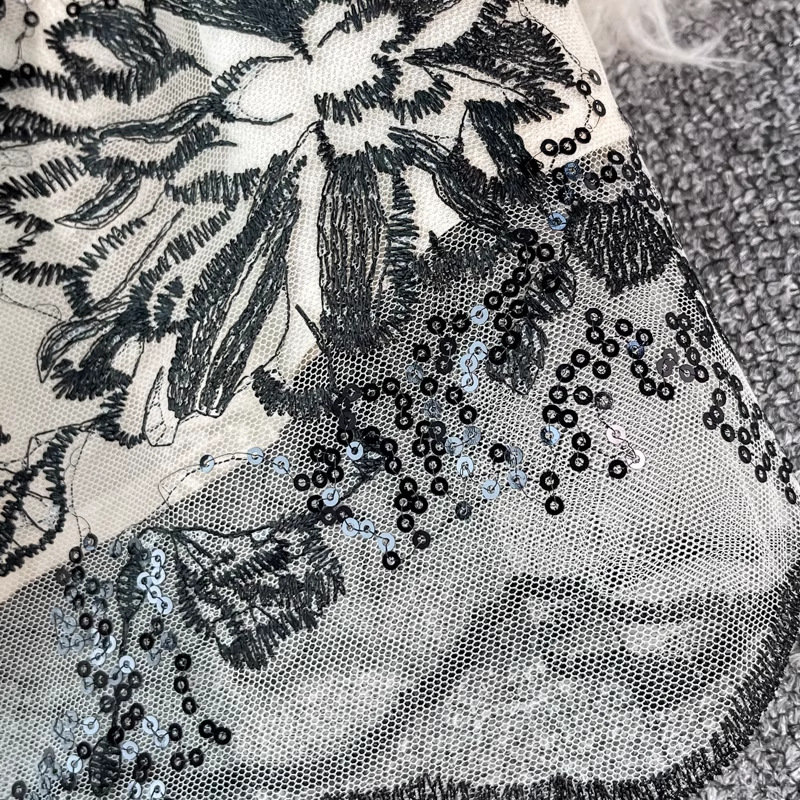 Embroidered Mock Neck Maxi Dress with Puff Sleeves - View 8 | Lwiis