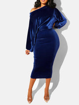 Velvet Off Shoulder Midi Dress - View 7 | Lwiis