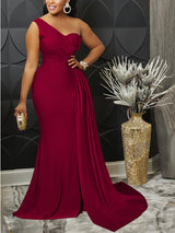 One shoulder maxi dress in jersey knit - View 7 | Lwiis