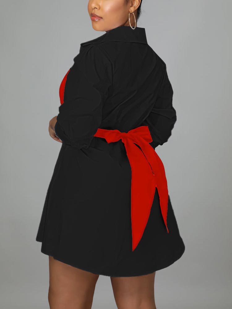 Patchwork Lace Up Shirt Dress - View 16 | Lwiis