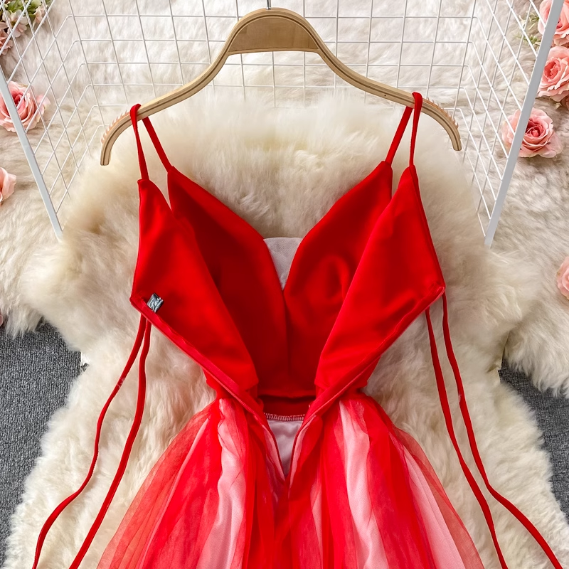 A-line maxi dress with spaghetti straps and gradient color - View 10 | Lwiis