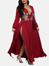 Elegant Maxi Dress with High Split and Embellished Waist - View 16 | Lwiis