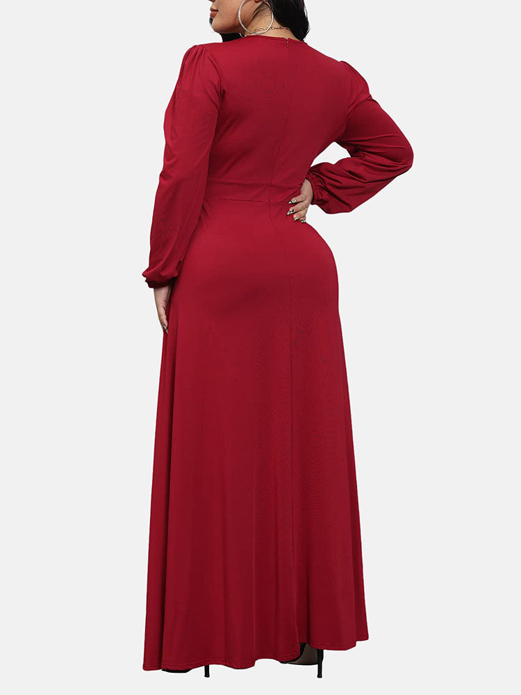 Elegant Maxi Dress with High Split and Embellished Waist - View 18 | Lwiis