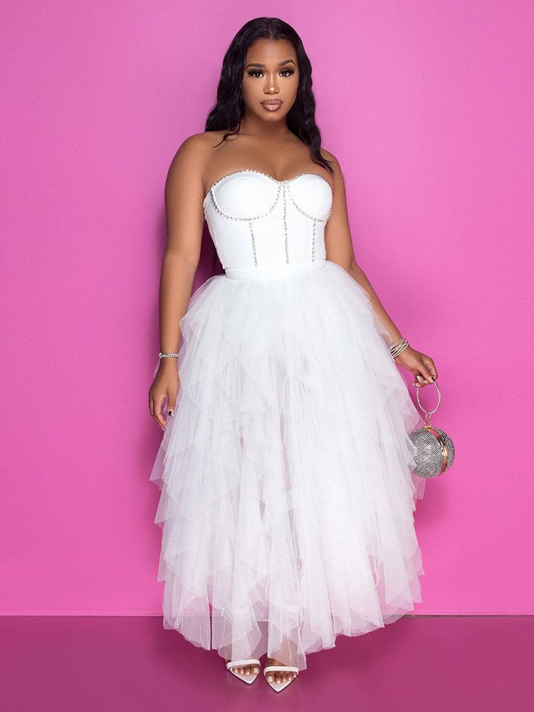 Rhinestone Tulle Midi Dress - View 6 | Lwiis
