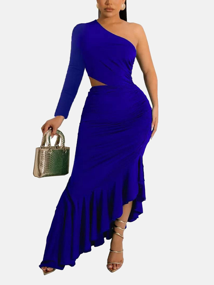 Elegant one shoulder ruffle hem dress - View 10 | Lwiis