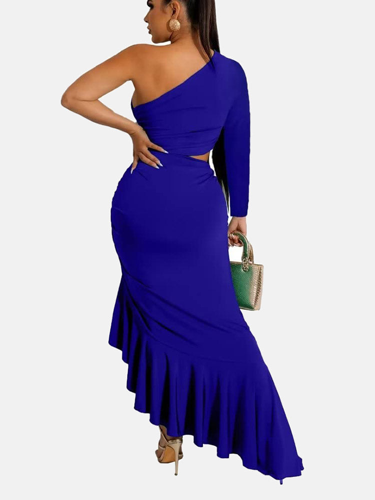 Elegant one shoulder ruffle hem dress - View 11 | Lwiis
