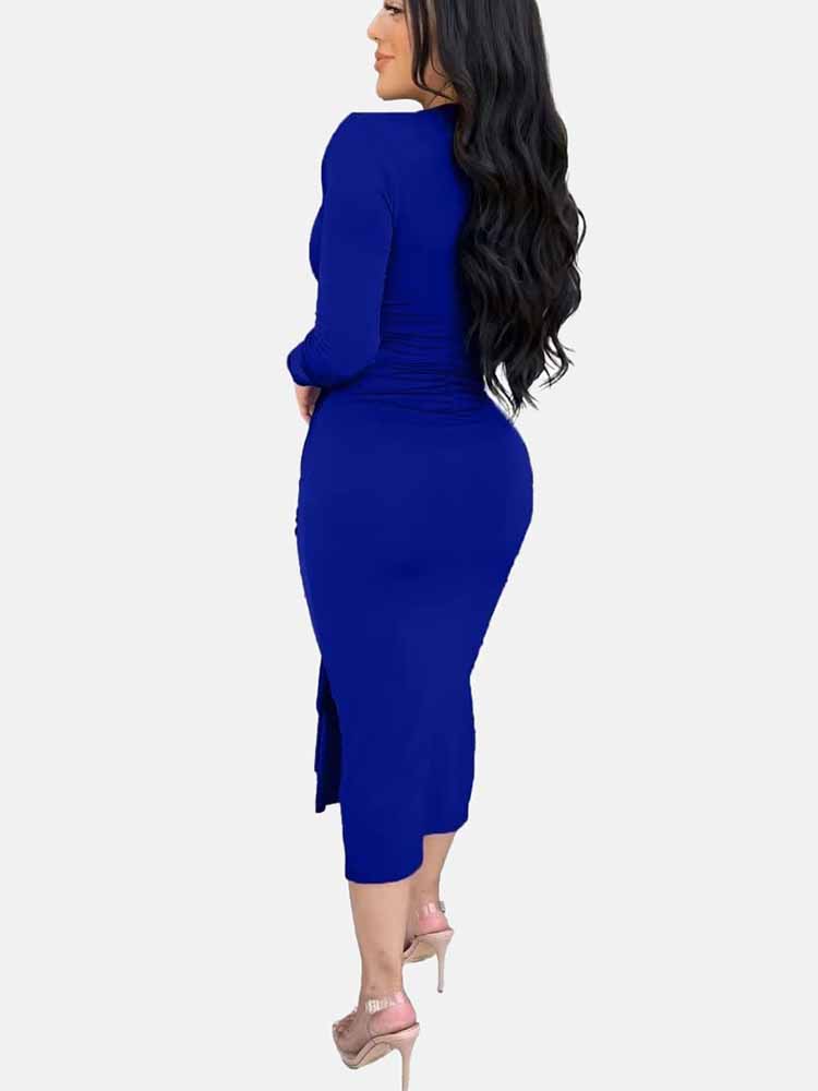V Neck Tie Front Ruched Dress - View 14 | Lwiis