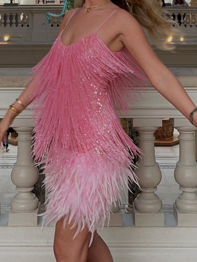 Sequin Feather Mini Dress - View 18 | Lwiis