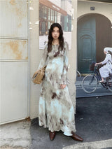 Flared Sleeve Maxi Dress with Tie Dye Print - View 7 | Lwiis