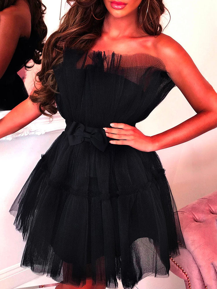 Tulle Bow Cocktail Dress - View 20 | Lwiis