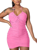 Ruched Halter Mini Dress - View 8 | Lwiis