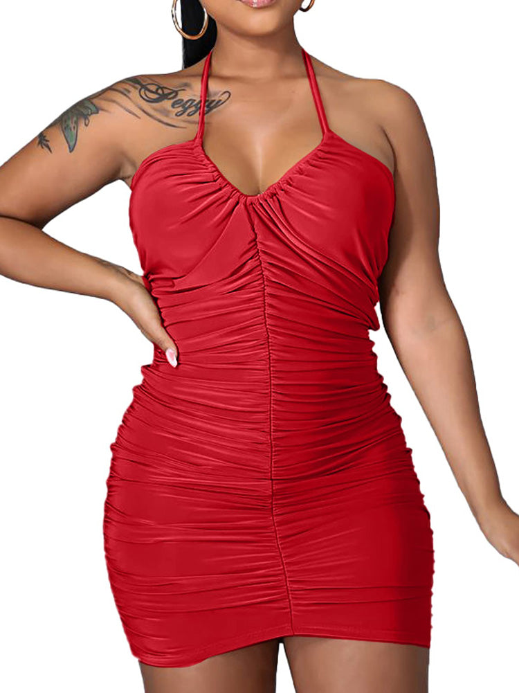 Ruched Halter Mini Dress - View 6 | Lwiis