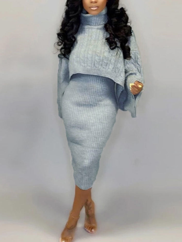 Knitted turtleneck sweater and midi dress set - View 32 | Lwiis