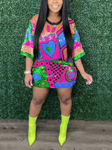 Sequin T-Shirt Dress with Geometric Print - View 10 | Lwiis