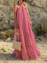 Floral Embellished Halter Neck Maxi Dress - View 10 | Lwiis