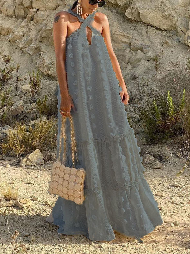 Floral Embellished Halter Neck Maxi Dress - View 11 | Lwiis