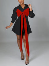 Patchwork Lace Up Shirt Dress - View 13 | Lwiis