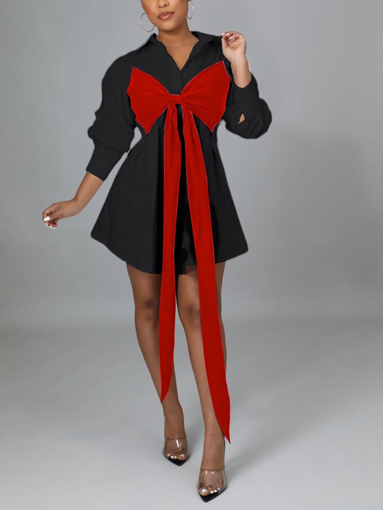 Patchwork Lace Up Shirt Dress - View 13 | Lwiis